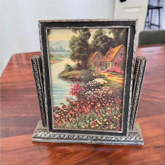 Tilt Swing Picture Frame Antique Art Deco Swinging Tabletop Carved Wood W Photo - Picture 10 of 16